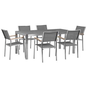 Conjunto de comedor exterior 6 plazas grosseto granito pulido gris