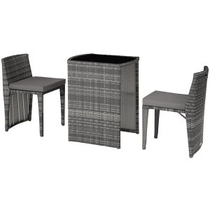Conjunto de ratán y aluminio plegable para dos personas, gris