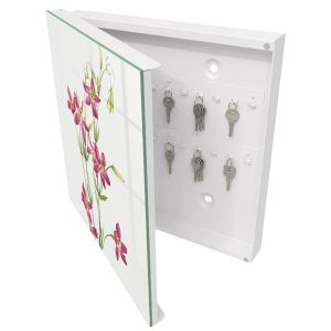 Guardallaves decorativo 30x30x5 flores rosas, apertura izquierda