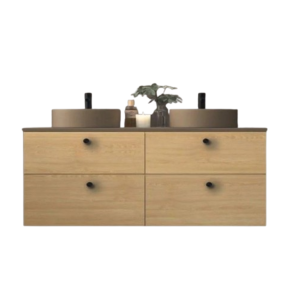 Mueble baño 120 cm 4 cajones + encimera + 2 lavabo café - encimera café
