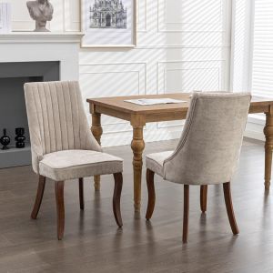 Silla de comedor,patas curvadas de madera maciza,beige