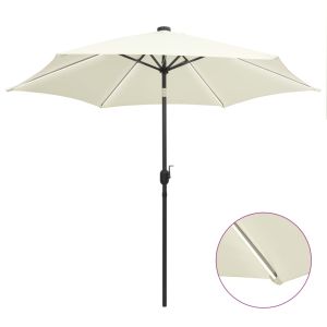 Sombrilla de jardín luces LED palo aluminio blanco arena 300 cm eerf4918