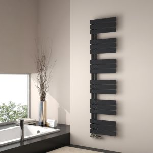 Emke radiador toallero agua caliente 160x40cm, panel negro mate, vertical