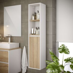 Columna de baño dora 1 puerta 140x30x25 roble y blanco t-bath