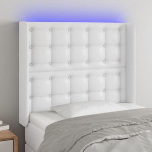 Cabecero con LED cuero sintético blanco 103x16x118/128 cm