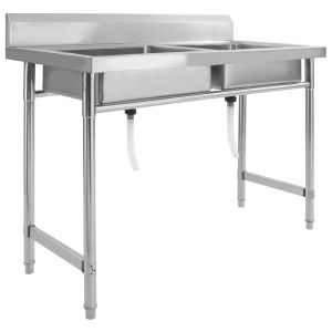 vidaXL fregadero de cocina con doble seno acero inoxidable