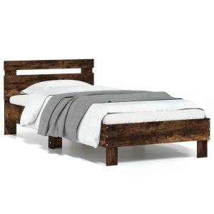 Cama cabecero luces LED roble ahumado 75x190 cm reg1954