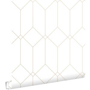 Estahome papel pintado arte deco blanco y oro 53 cm x 10.05 m