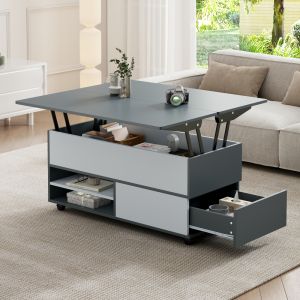 Mesa de centro elevable con ruedas tablero de partículas gris 65x100x98cm