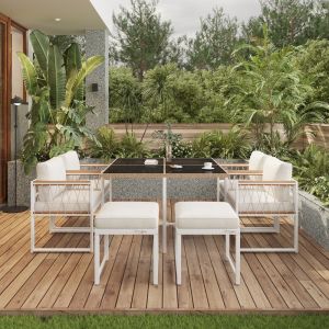 Conjunto mesa y sillas de jardín ratán sintético 6 pers. Cristal templado