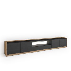 Mueble tv, 310x37x50cm, negro y roble, LED rf4911