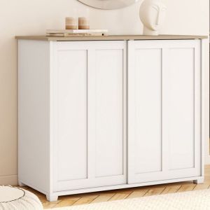 Aparador bajo de madera blanca con 2 puertas - 100 cm