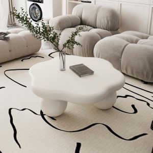 Mesa de centro forma de nube mdf blanco crema 35x80x80cm