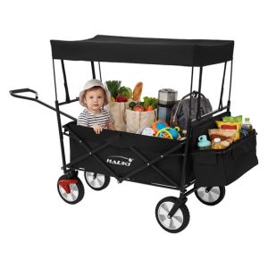 Carro de mano plegable con toldo negro transporte de equipamento playa