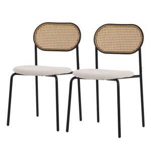 Juego de 2x sillas de comedor/salón tapizadas beige asiento