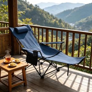 Sillón plegable de camping oxford azul reclinable con reposapiés