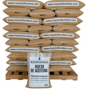 Biogramasa - Palet 77 sacos hueso aceituna 15 kg, biocombustible ecológico