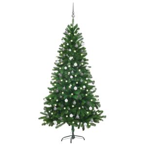 vidaXL árbol de navidad preiluminado con luces y bolas verde 180 cm