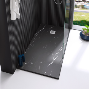 Plato ducha resina extraplano efecto marmol 80 x 85cm marmol oscuro
