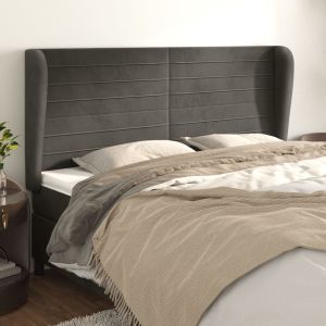 Cabecero con orejas de terciopelo gris oscuro 183x23x118/128 cm eso4329