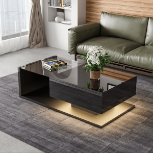Mesa de centro para salón con LED negro brillo 32,5x105x55cm