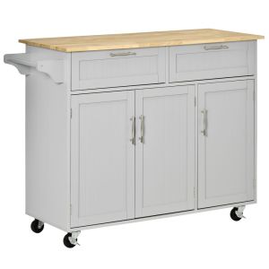 Isla de cocina 121x46x91 cm mdf, madera de caucho color gris Homcom