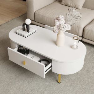 Mesa de centro con 2 cajones mdf blanco y dorado 40x108x50cm