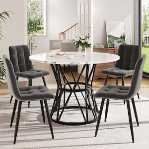 Conjunto de mesa y sillas redonda mdf efecto mármol negro gris 5 piezas