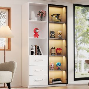 Vitrina con LED para salón 1 puerta blanco 160x80x40cm