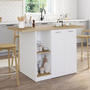 Isla central blanca de madera para 4 personas - 140 cm