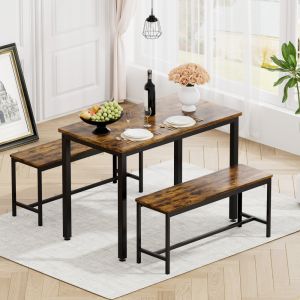 Conjunto de comedor con mesa y 2 bancos marrón negro 110x60cm