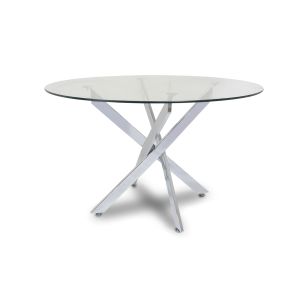 Mesa redonda de cristal templado 120cm dt. Comedor o cocina, gris