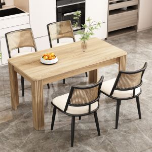 Conjunto de sillas de comedor ratán negro con asiento de pu set de 4