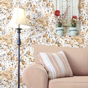 Papel pintado tnt flores modernas naranja