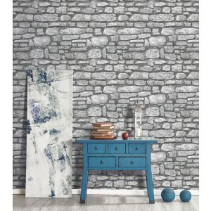Papel pintado tnt textura piedra 3d gris