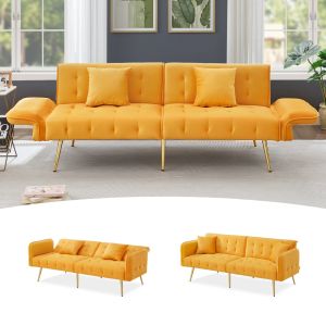Sofá cama 2 plazas 215x81,5cm con respaldo ajustables terciopelo amarillo