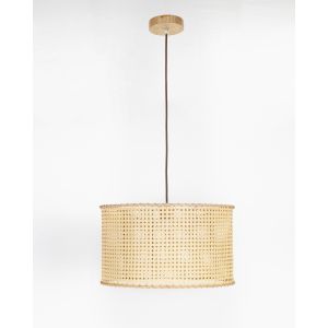 Lámpara techo de mimbre natural con cable textil marrón