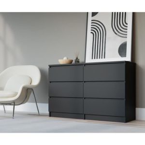 Cómoda 6 cajones - negro mate - 138,5 x 39 x 79 cm