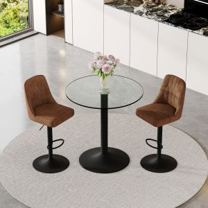 Conjunto bar mesa alta redonda cristal 2 taburetes giratorios 92x89x89cm