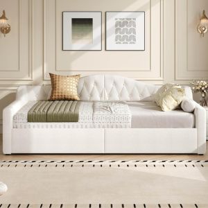 Sofá cama capitonado 140x200cm con almacenaje y LED 7 colores beige