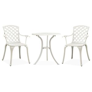 vidaXL mesa y sillas de bistró 3 piezas aluminio fundido blanco