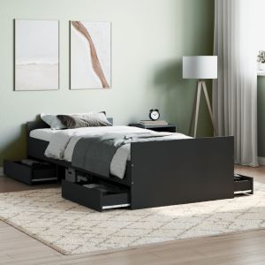 Cama con cabecero piecero negro 90x200 cm
