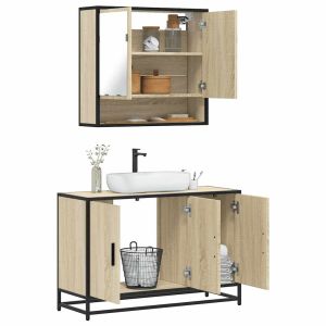 Set de muebles de baño 2 pzas madera contrachapada roble sonoma esb8040
