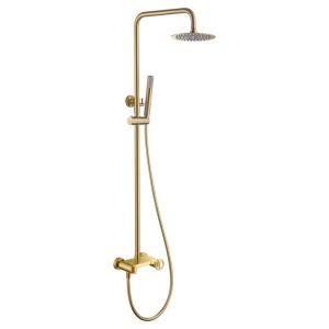 Columna de ducha extensible, termostatico rociador extraplano oro cepillado