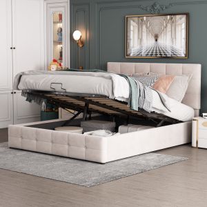 Cama tapizada 140x200 cm con canapé y cabecero ajustable terciopelo blanco