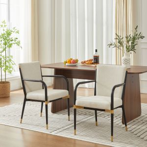 Silla de comedor tela beige set de 2 con brazos ajustables