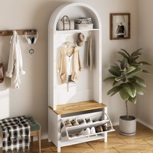 Mueble recibidor perchero estante zapatero blanco madera 195x75x35cm