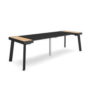 Mesa extensible, 58/262x90x73cm, roble y negro, patas de madera rf3026