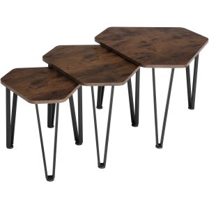 Set de 3 mesas auxiliares apilables de estilo industrial madera oscura