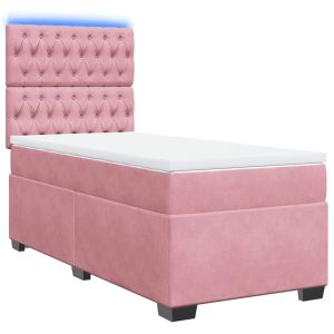 vidaXL cama box spring con colchón terciopelo rosa 90x190 cm